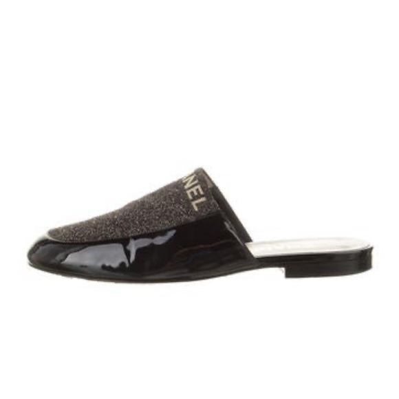 CHANEL Patent Leather Knit Mules - Picture 4 of 6